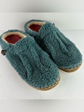 L.L. Bean Teal Faux Fur Cozy Slipper Slides